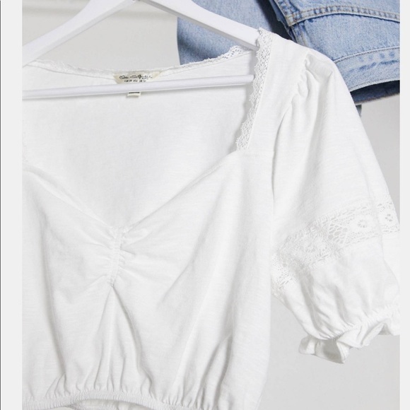 Asos White top 12 Miss Selfridge Ruched front crochet trim - Picture 2 of 6